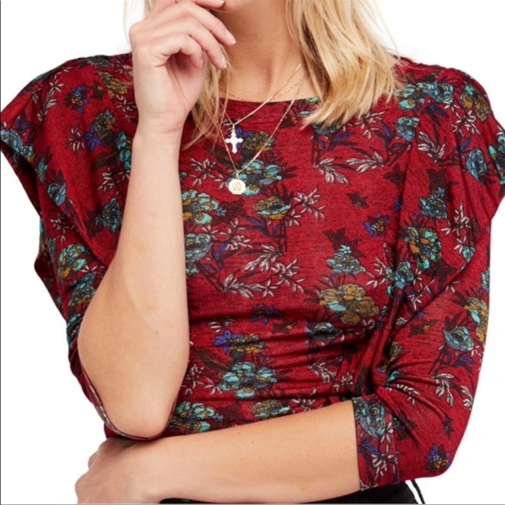 Free People Dock Street Red Floral Top Size Extra Small